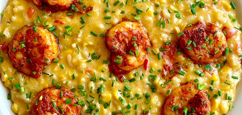 Risotto al Mais con Gamberi all'Harissa